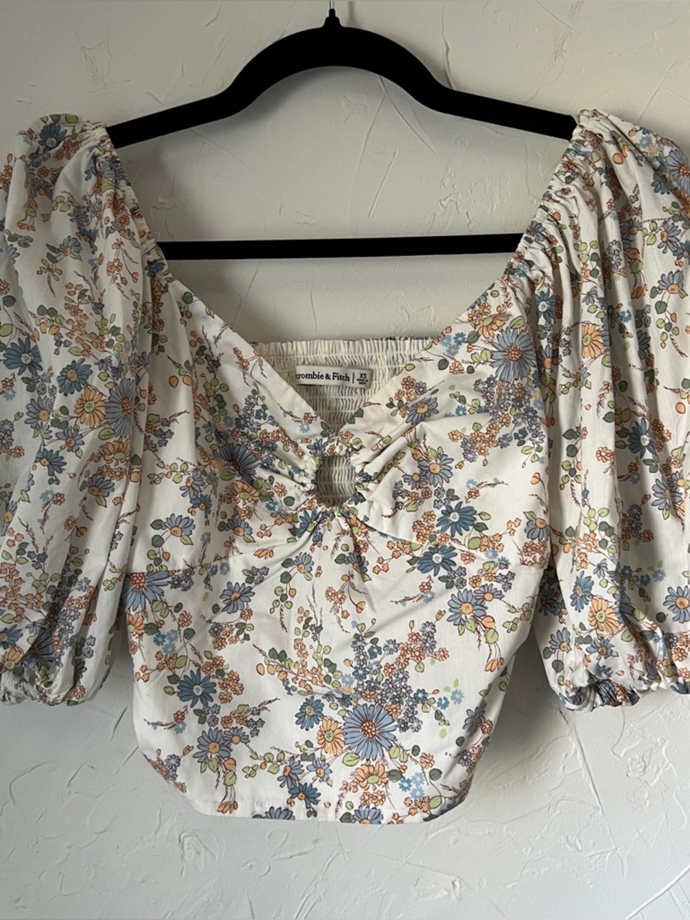 Abercrombie & Fitch Milkmaid Floral Puff Sleeve Smocked Crop Top XS Cottagecore‎